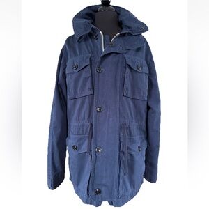 J. Crew NX-631 Military Mechanic Field Jacket Mens Med Hooded Navy Blue